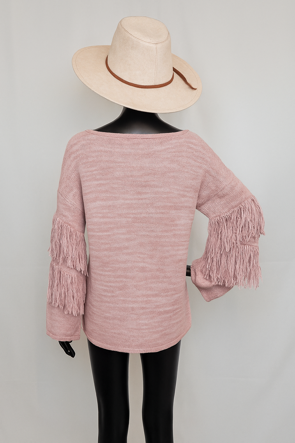 Dusty Rose Fringe Sleeve Pullover