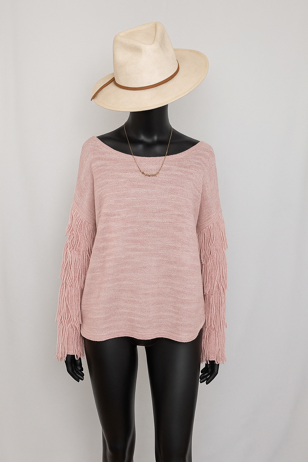Dusty Rose Fringe Sleeve Pullover