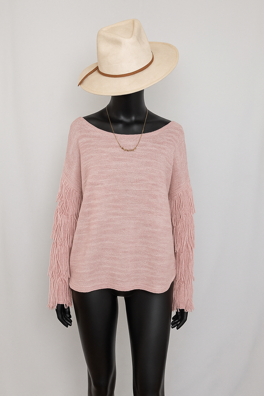 Dusty Rose Fringe Sleeve Pullover